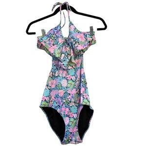 Victoria’s Secret Sexy Floral Flounce Cutout Halter One Piece Swimsuit